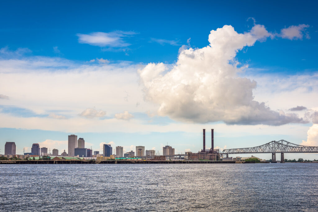 New Orleans, Louisiana, USA downtown city skyline on the Mississ