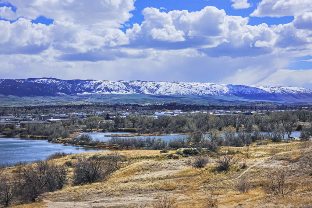 Scenic view of the landscapes around Casper, Wyoming on a cloudy day